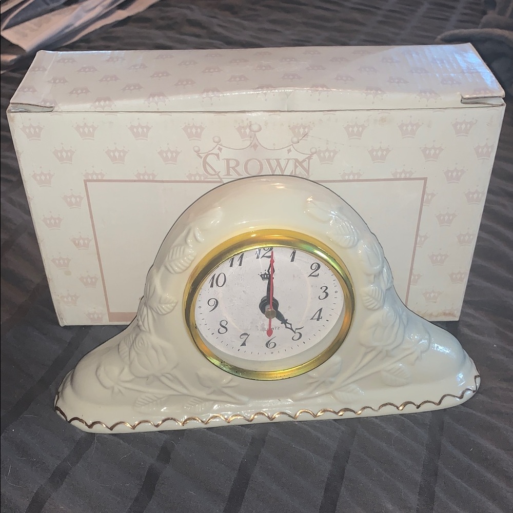Crown Ivory and Gold Floral Wall Clock